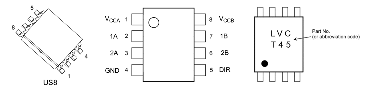 应用电路图 - Toshiba 74LVC2T45FK 2位双电源总线收发器